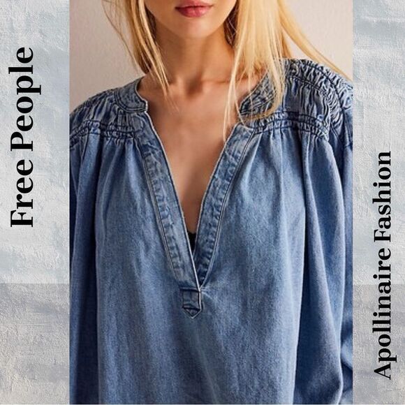WE THE FREE ANOTHER LOVE TUNIC TOP IN BLUE DENIM SMALL NEW - Picture 5 of 7
